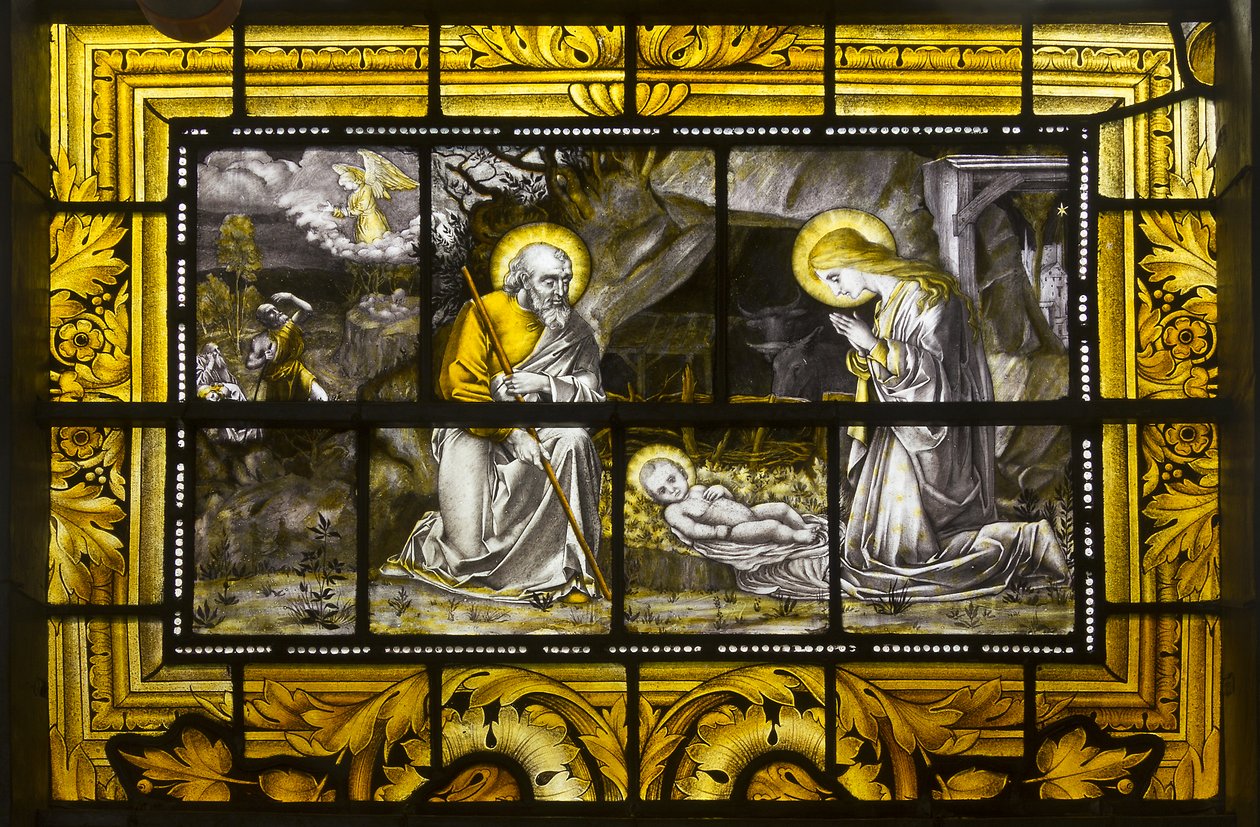 Oxford, Trinity College, James Powell & Sons, John William Brown (1842-1928), The Nativity, 1885 av John William Brown