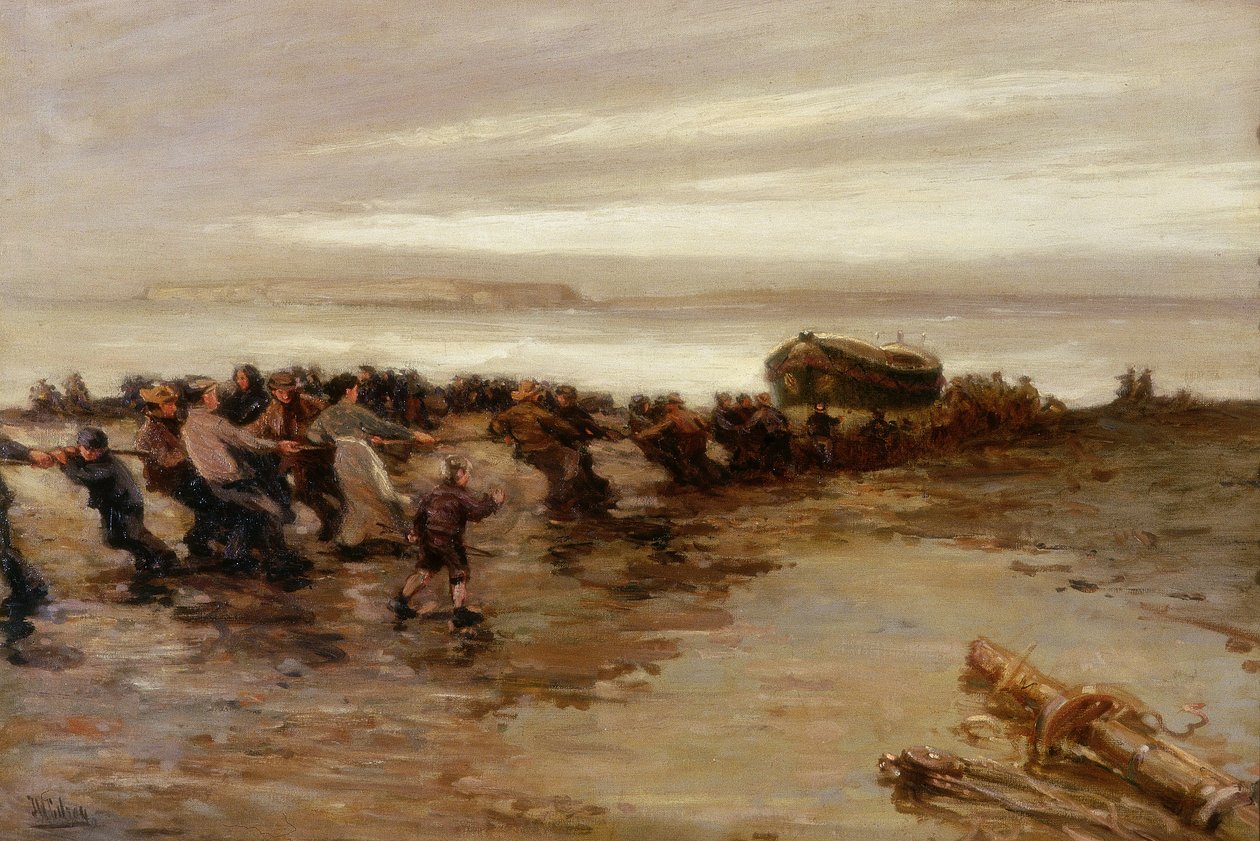 Hauling up the Lifeboat, Holy Island, ca. 1910-20 av John William Gilroy