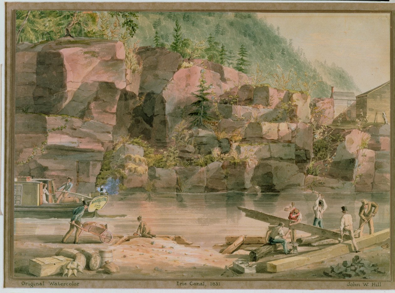 Erie Canal, NY, 1831 (grafitt, wc og gouache på papir) av John William Hill