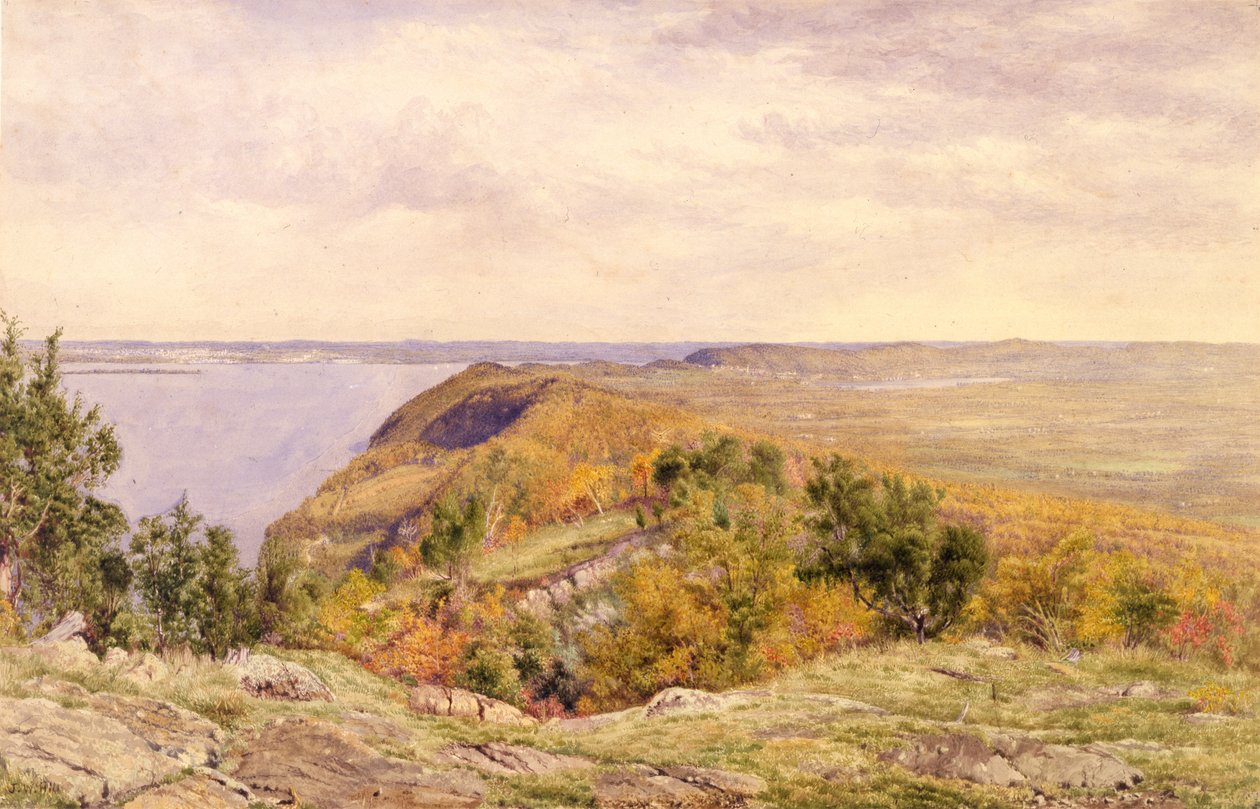 Utsikt fra High Tor, Haverstraw, New York, 1866 (akvarell og grafitt på papir montert på kort) av John William Hill