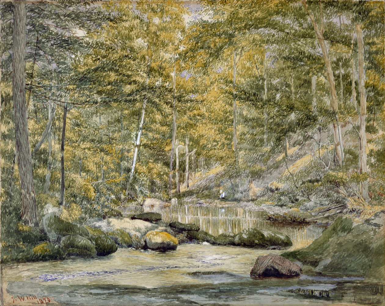 Woodland Pool with Men Fishing, 1870 (wc på papir) av John William Hill