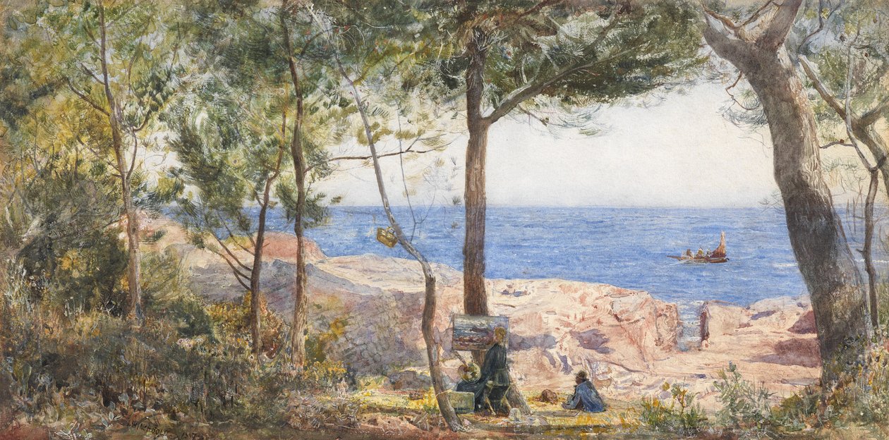 An Artist Painting by the Sea, 1887 (wc og kroppsfarge på papir) av John William Inchbold