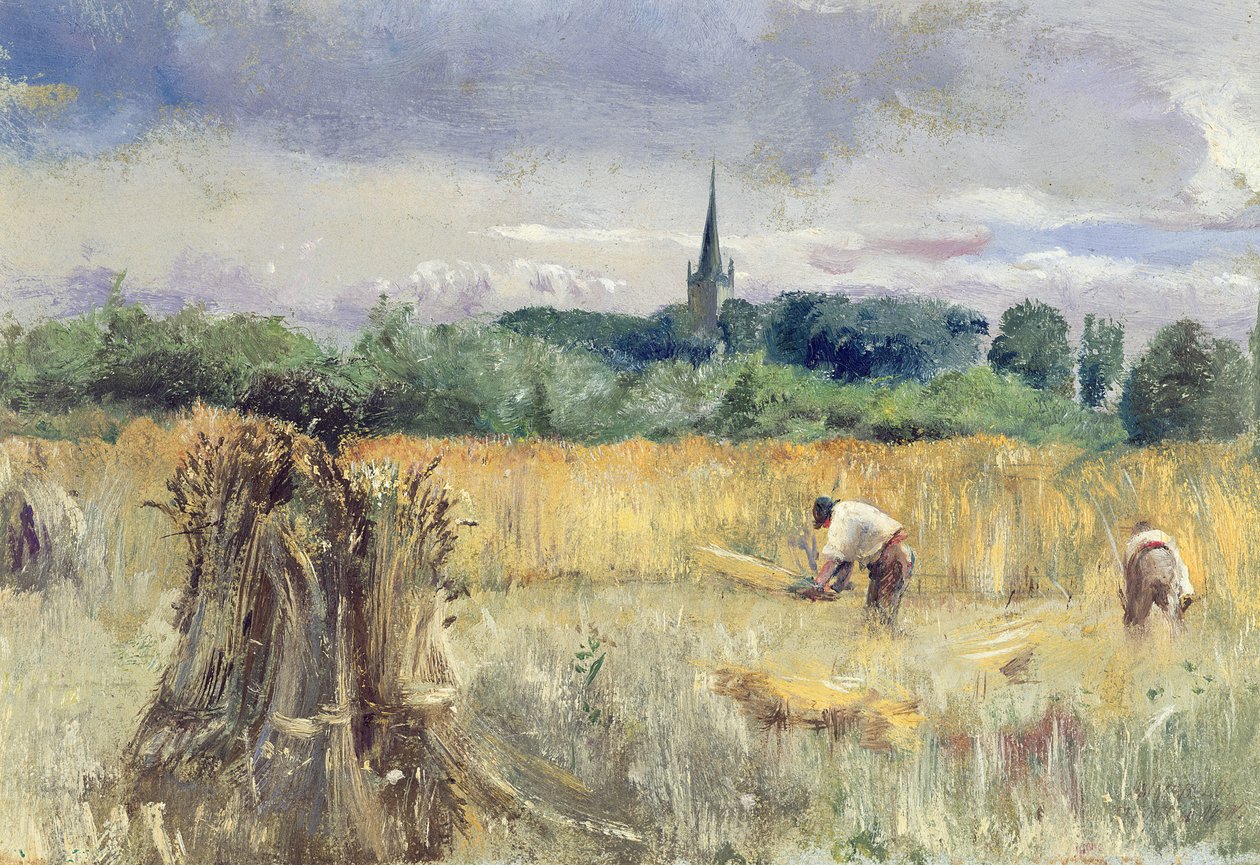 Harvest Field, Stratford-upon-Avon (olje på lerret) av John William Inchbold