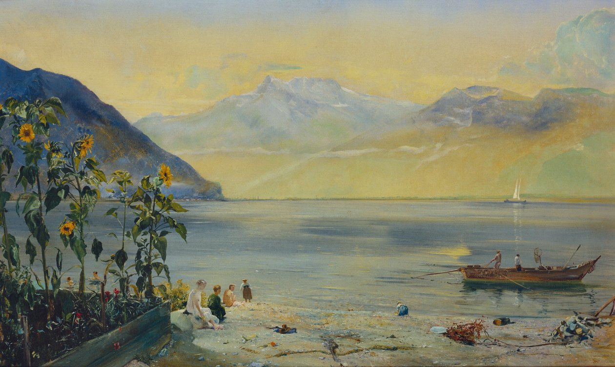 Lake Leman med Dents du Midi i det fjerne, 1863 av John William Inchbold