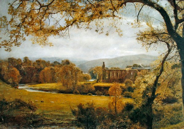 Bolton Abbey, Wharfedale (olje på lerret) av John William North