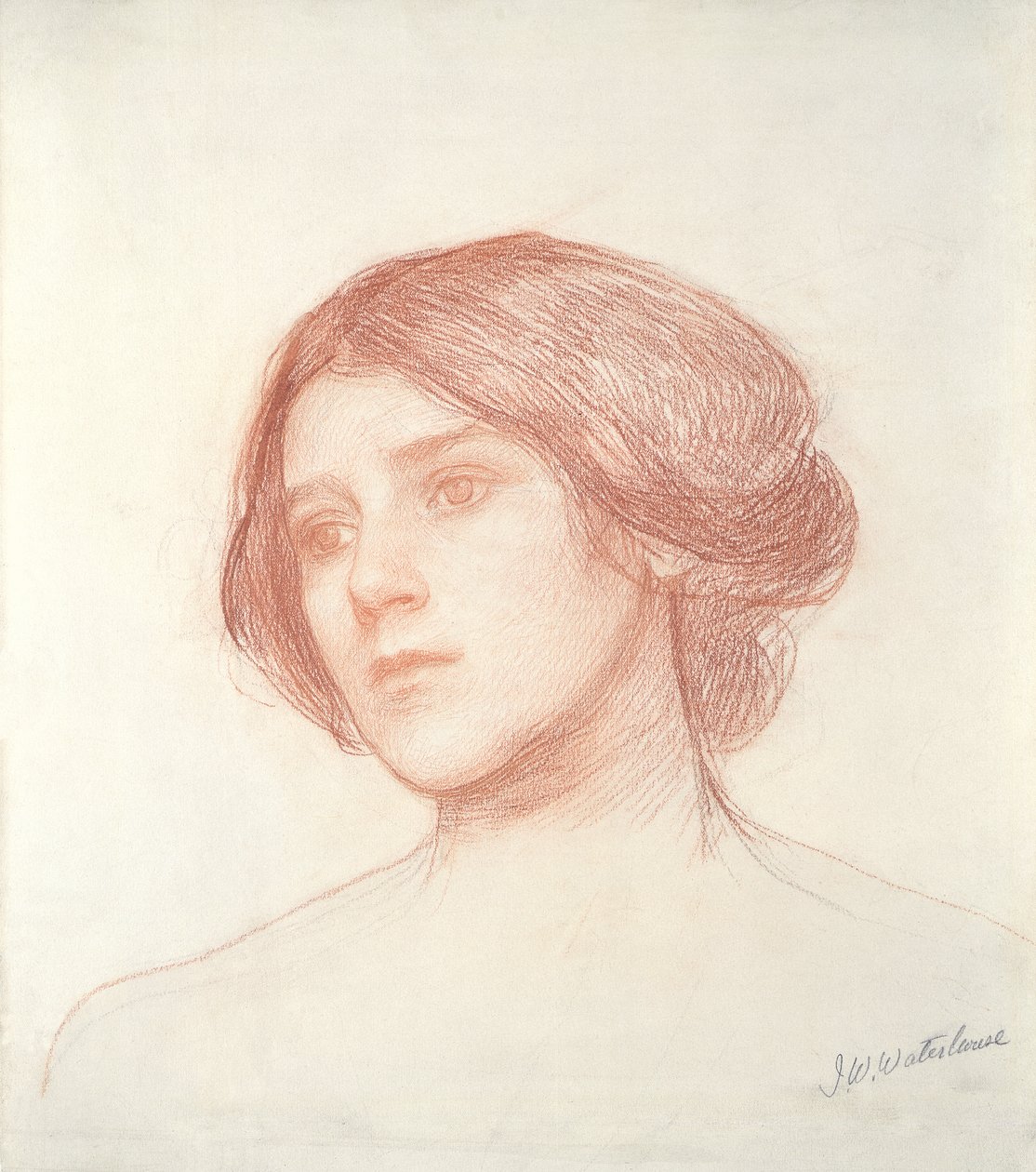 Head of a Girl (rødt kritt på papir) av John William Waterhouse