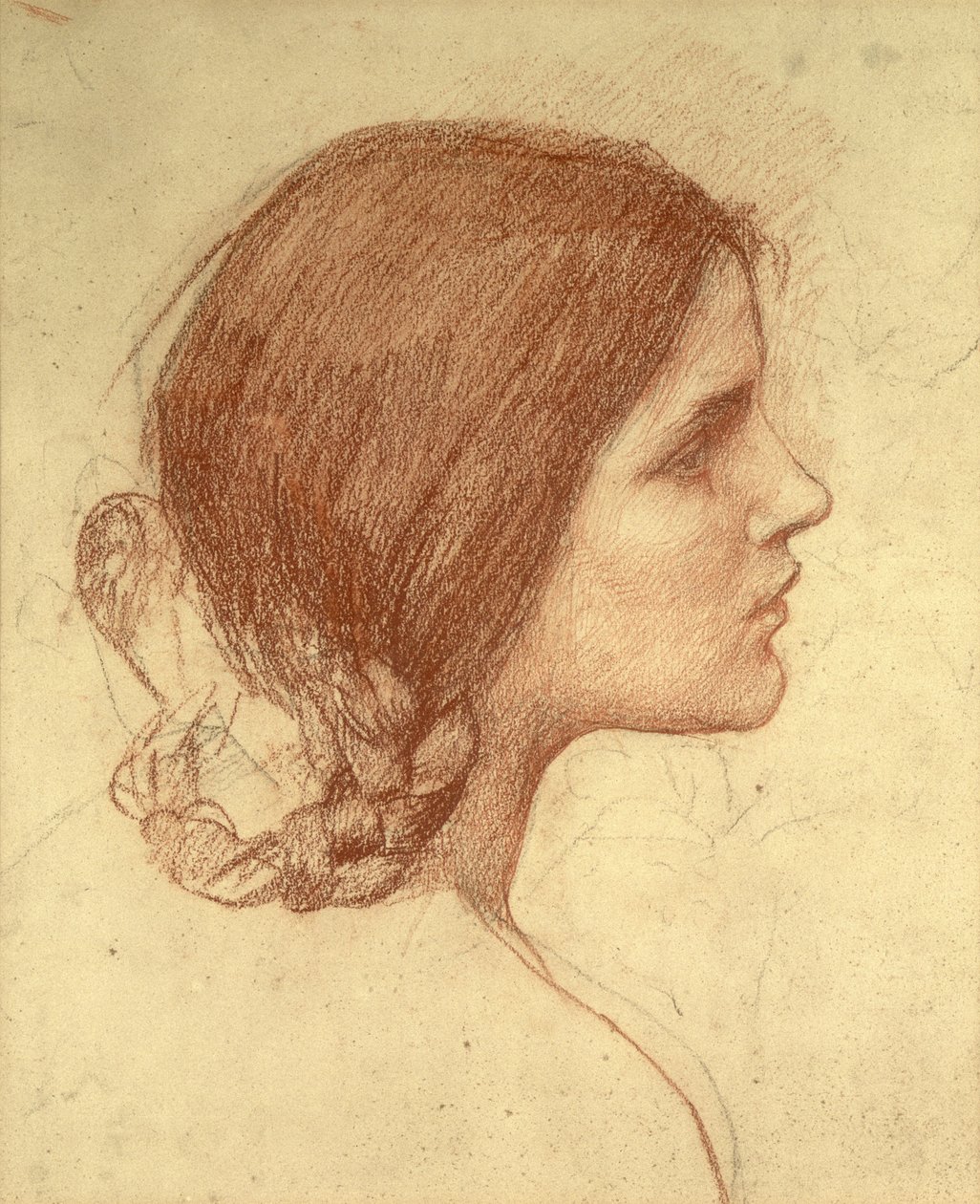 Head of a Girl, ca. 1905 (rødt kritt på papir) av John William Waterhouse