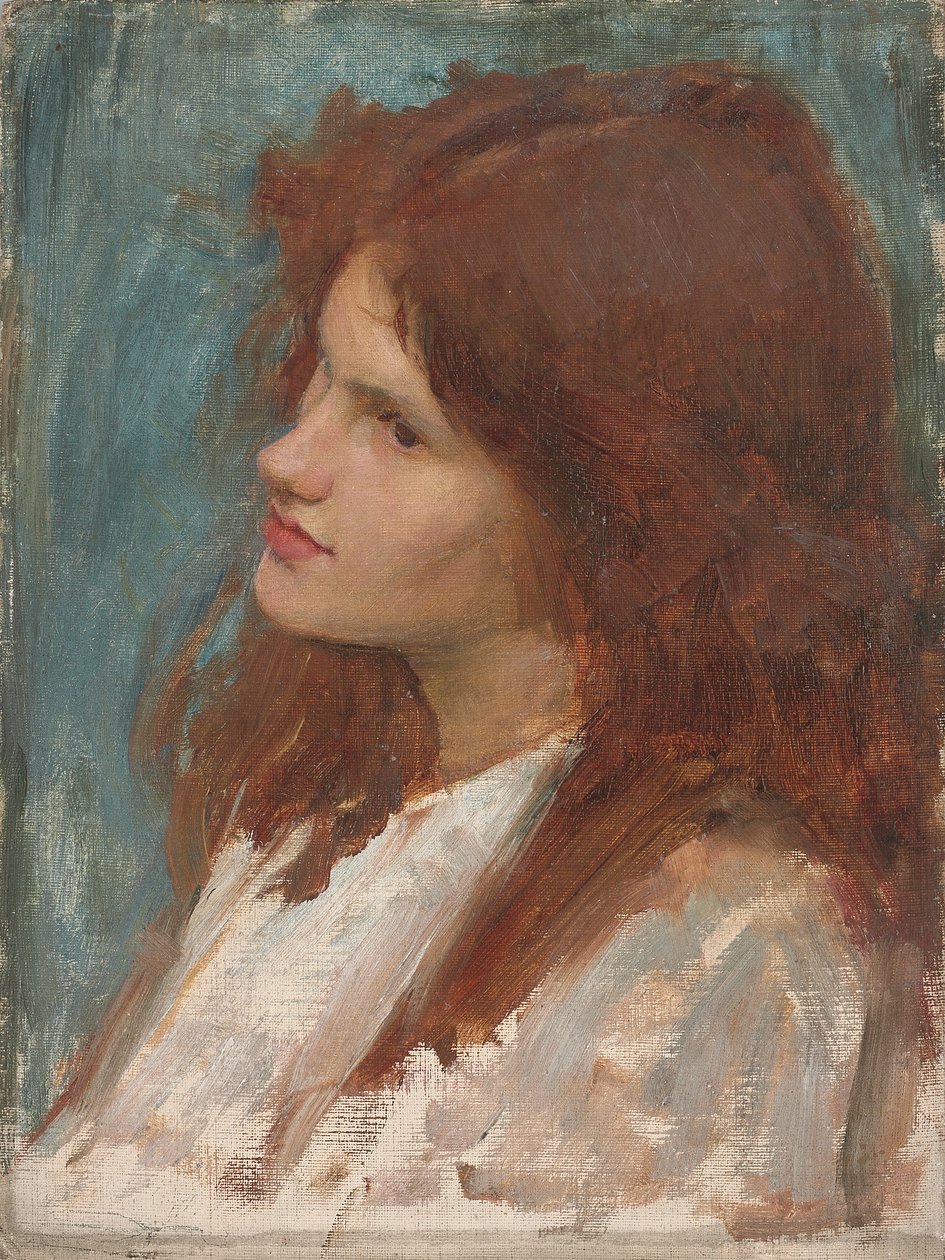 Hodet til en jente, ca. 1892-1900 av John William Waterhouse