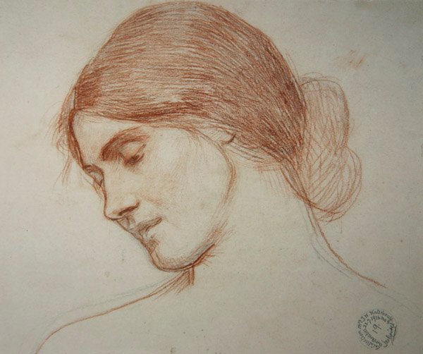 Hodet til en ung jente, til venstre av John William Waterhouse