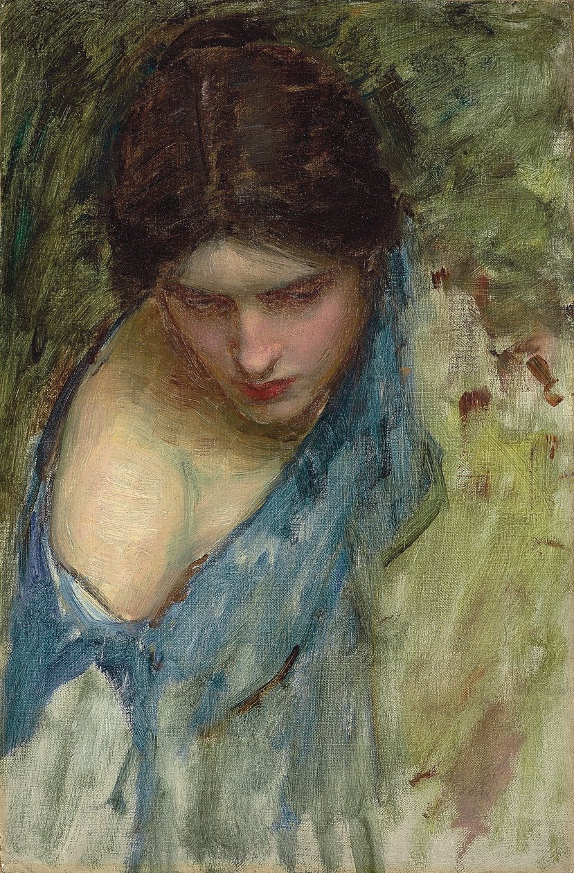 Nymphs Finding the Head of Orpheus: en skisse av nymfen til venstre av John William Waterhouse