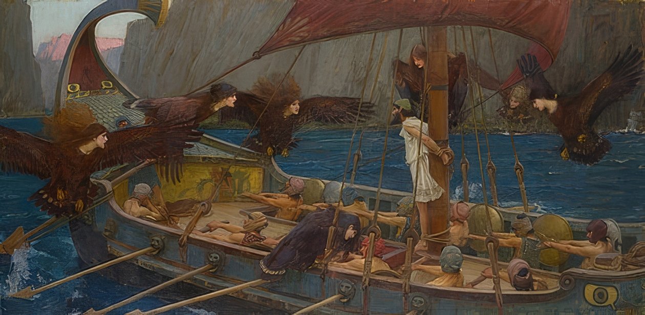 Odyssevs og sirenene. 1891 av John William Waterhouse