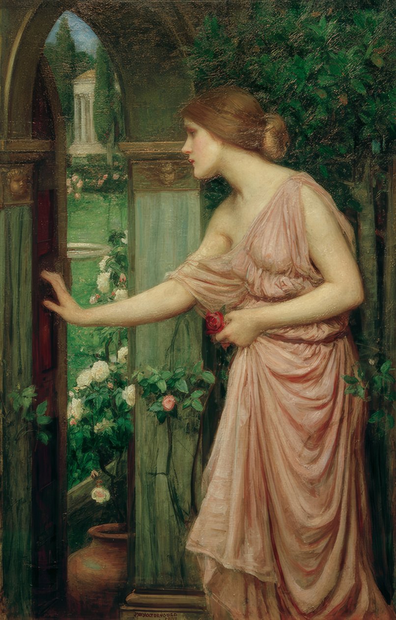 Psyche som åpner døren til Amors hage av John William Waterhouse