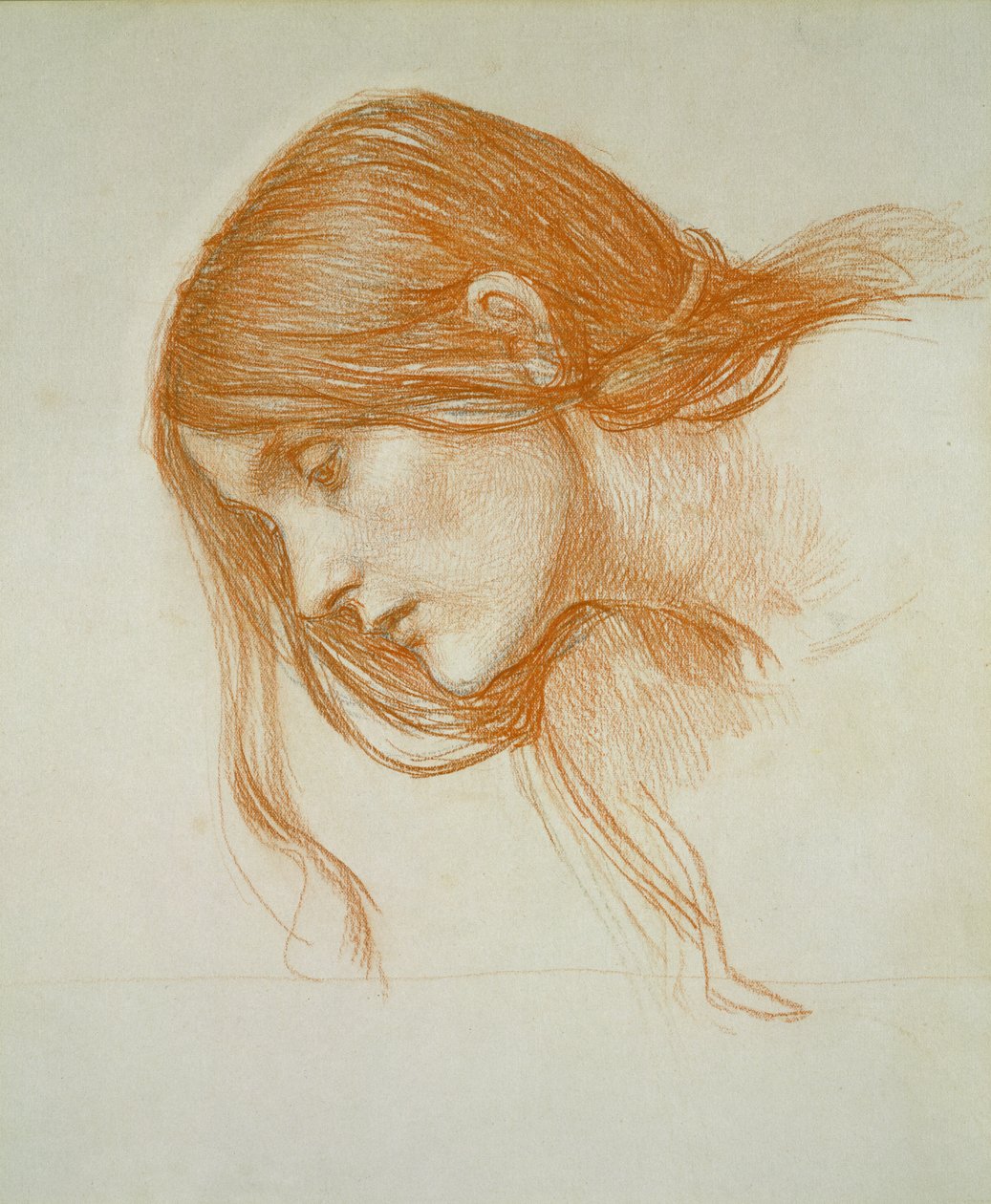 Studie av et jentehode (rødt kritt på papir) av John William Waterhouse