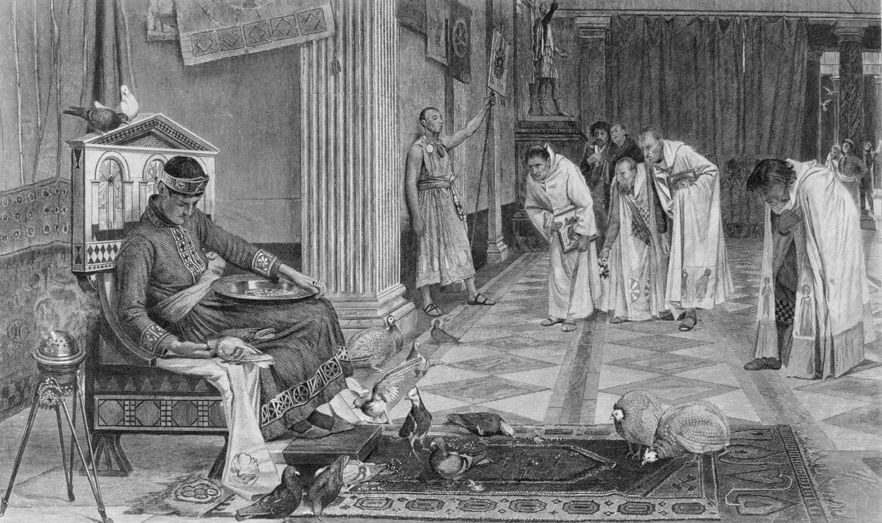 The Favorites of the Emperor Honorius, gravert av J. Stephenson av John William Waterhouse