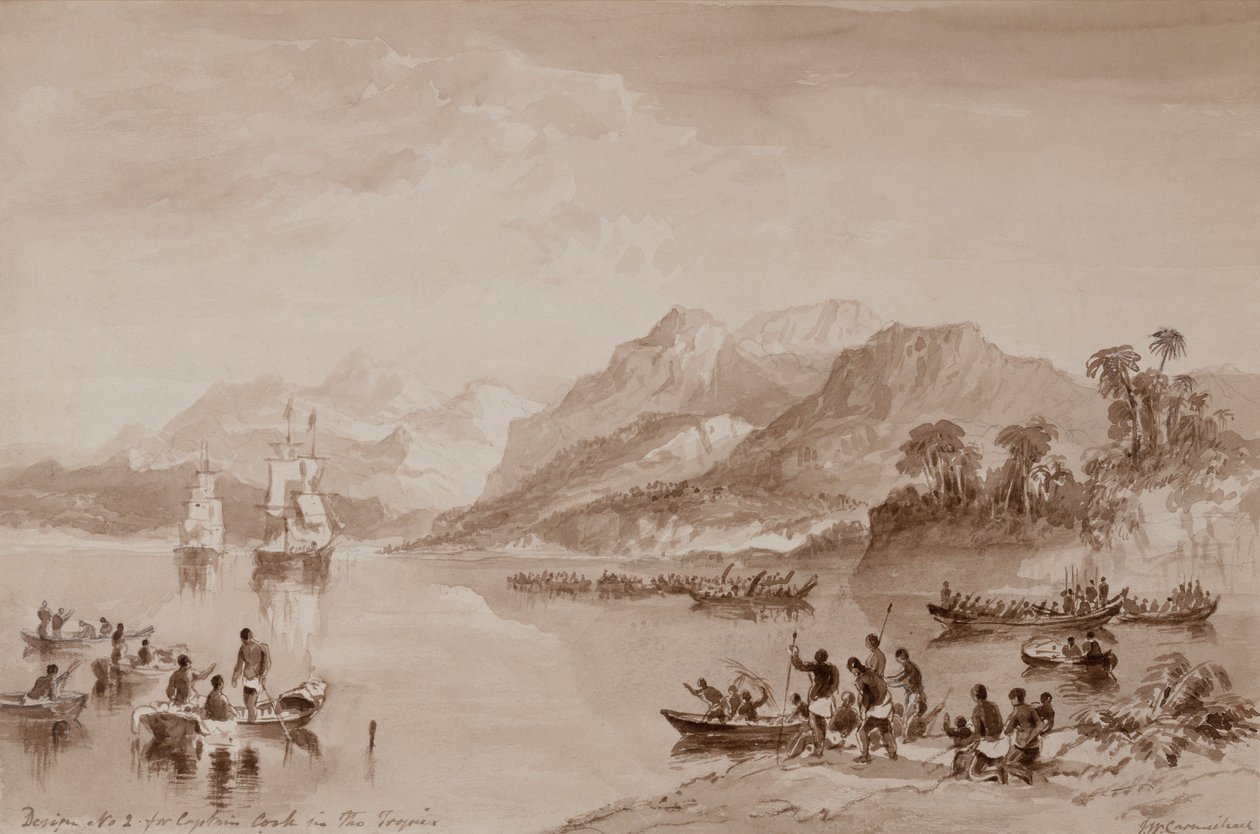 Design nr. 2 for Captain Cook in the Tropics (akvarell) av John Wilson Carmichael
