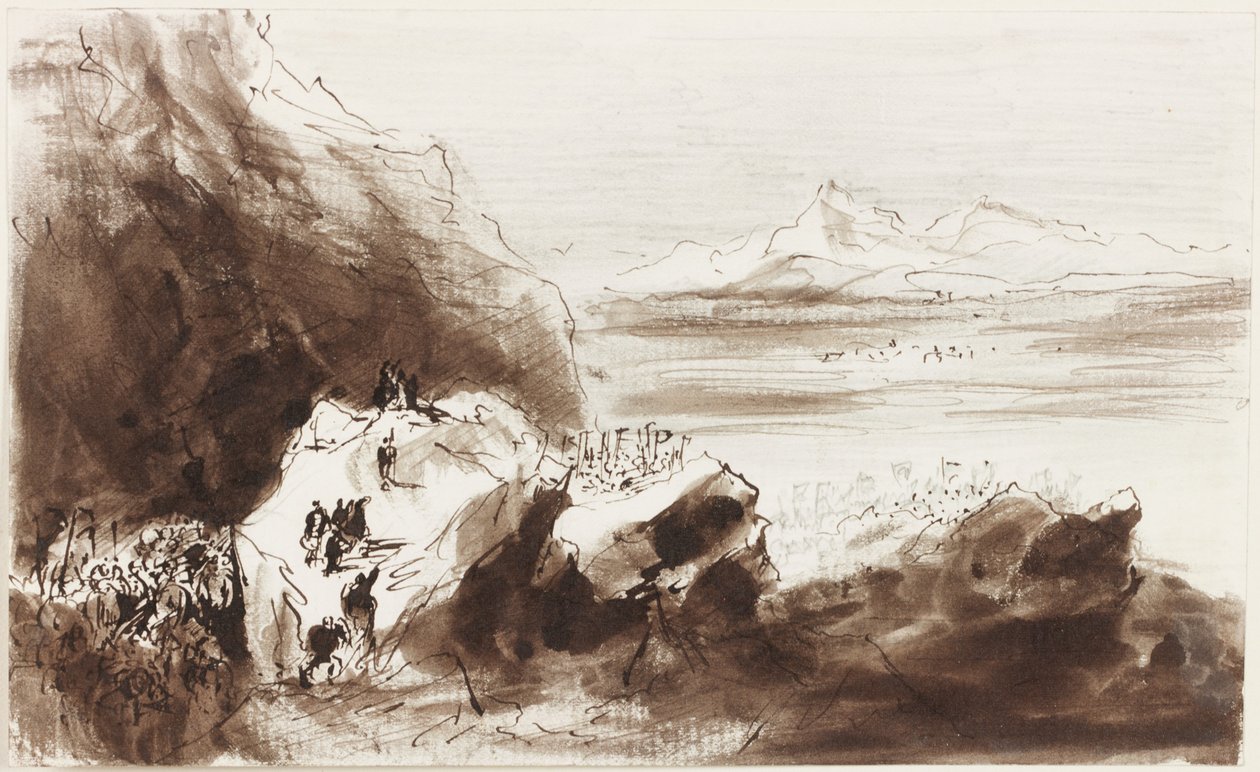 Hannibal First Sees Italy (penn og blekk og blyant på papir (grå)) av John Wilson Carmichael