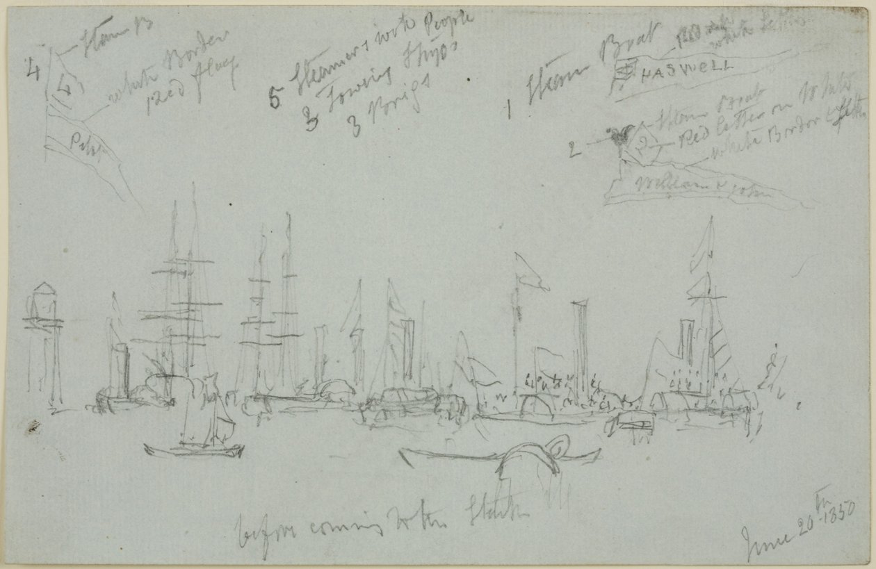 Havnescene (blyant på papir (grå)) av John Wilson Carmichael