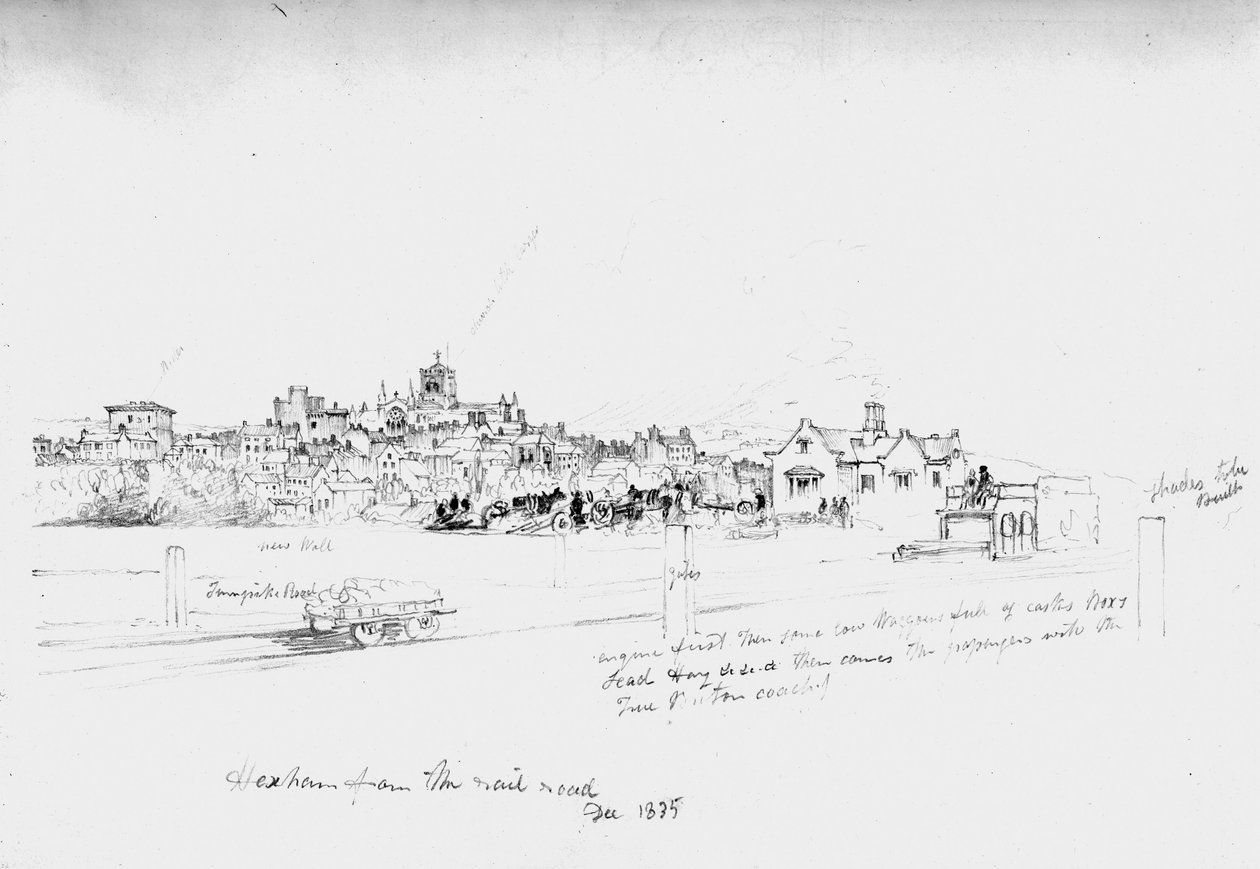 Hexham fra Rail Road, 1835 av John Wilson Carmichael