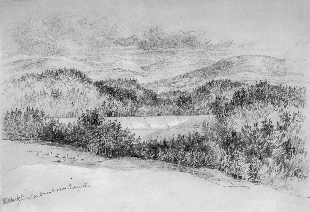 Hillbeck Embankment nær Brampton (bc og blyant på papir) av John Wilson Carmichael