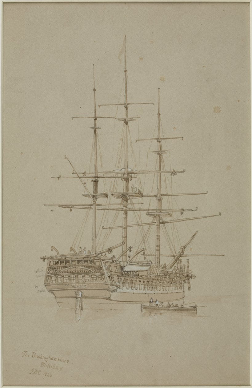 The Buckinghamshire, Bombay (blyant og akvarell (monokrom) på papir (grå)) av John Wilson Carmichael