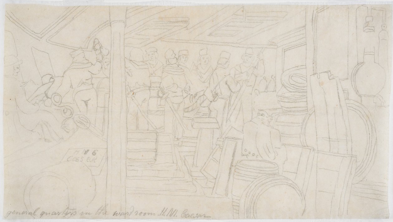 Garderoben H.M.S. Caesar (blyant på papir (sporing)) av John Wilson Carmichael