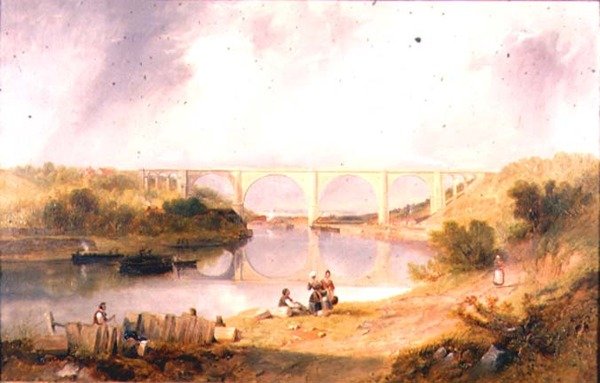 Victoria Bridge over River Wear av John Wilson Carmichael