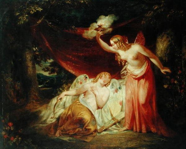 Psyche Enamored of Cupid (olje på lerret) av John Wood