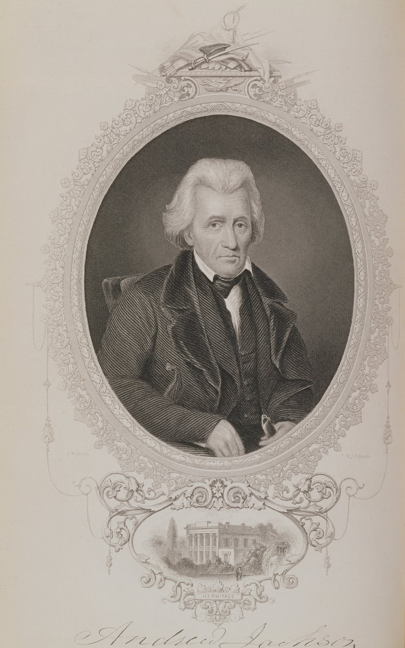 Andrew Jackson, fra The History of the United States, Vol. II, av Charles Mackay, gravert av WJ Edwards av John Wood Dodge