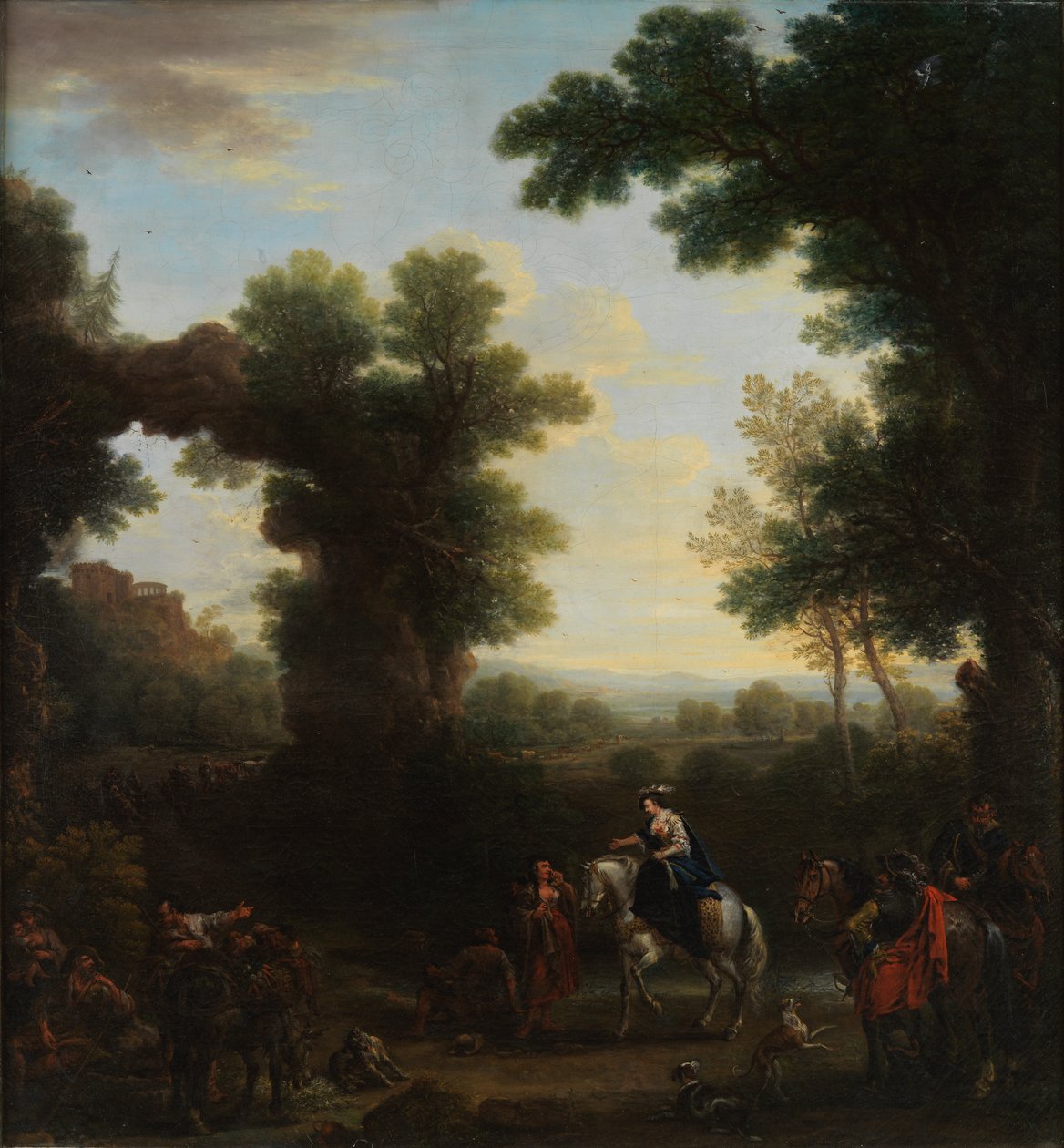 Klassisk landskap med romske figurer av John Wootton