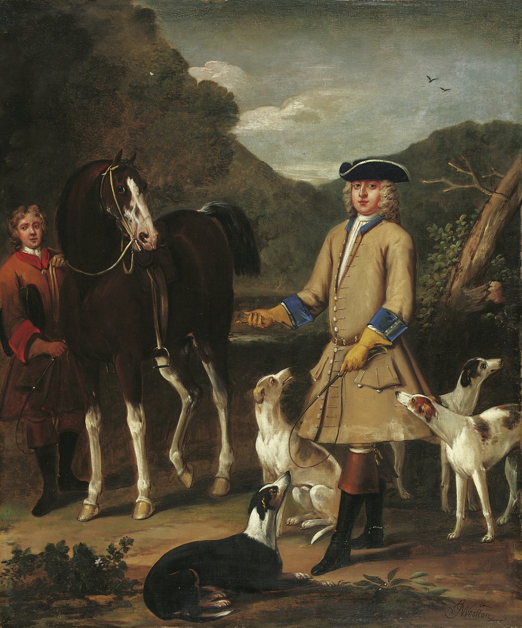 Edward, Lord Seymour, med sin hest, brudgom og hunder, i et landskap av John Wootton