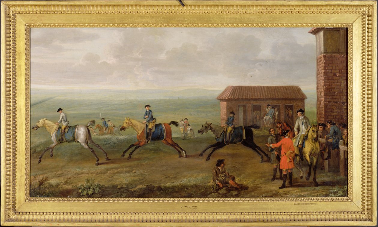 Lord Portmore ser på veddeløpshester på trening på Newmarket Heath, ca. 1735 av John Wootton