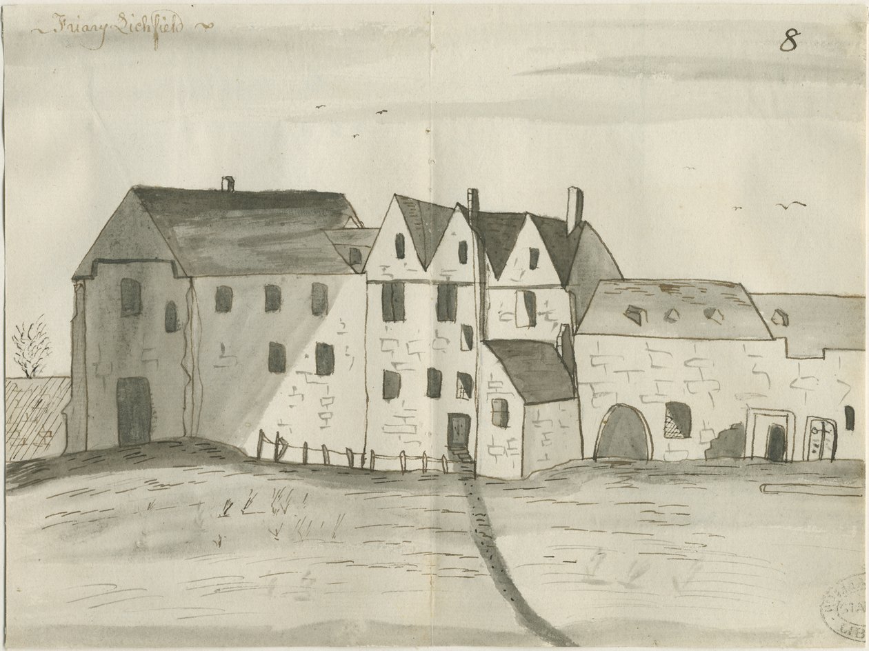 Lichfield - Greyfriars: penn og vask tegning, nd [1784] (tegning) av John Wright
