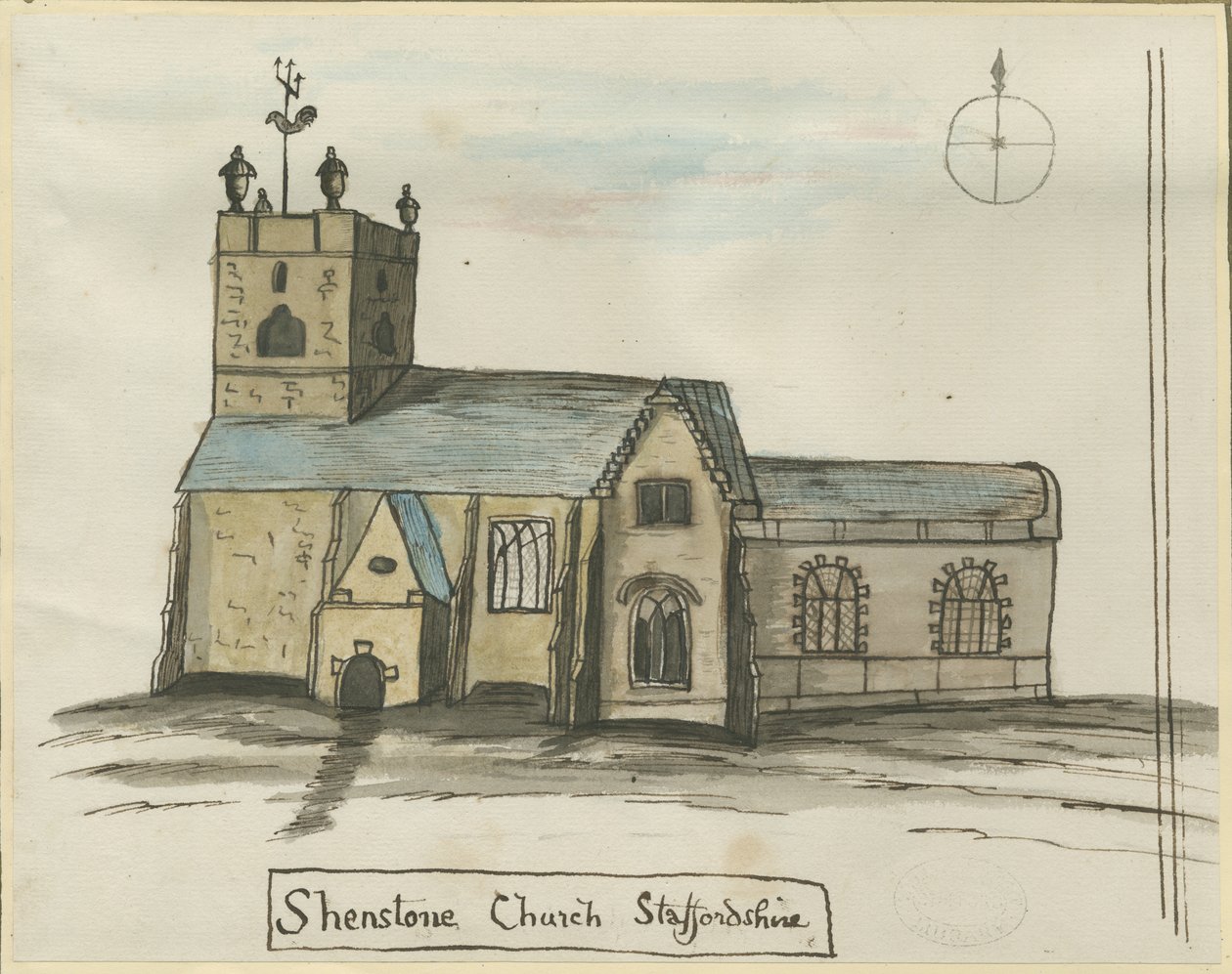 Shenstone Church: vannfargemaleri, nd [1784] (maleri) av John Wright