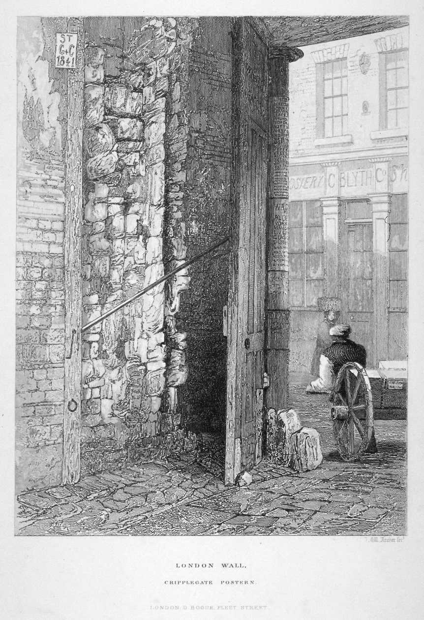 Cripplegate Postern, i kirkegården til St Giles without Cripplegate, London Wall, London, 1851. av John Wykeham Archer