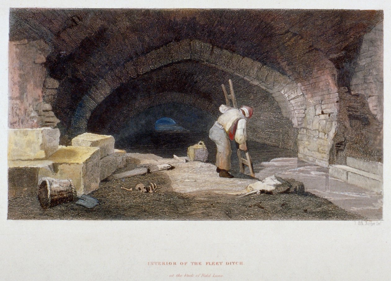 Interiør i Fleet Ditch på baksiden av Field Lane, City of London, 1851. av John Wykeham Archer