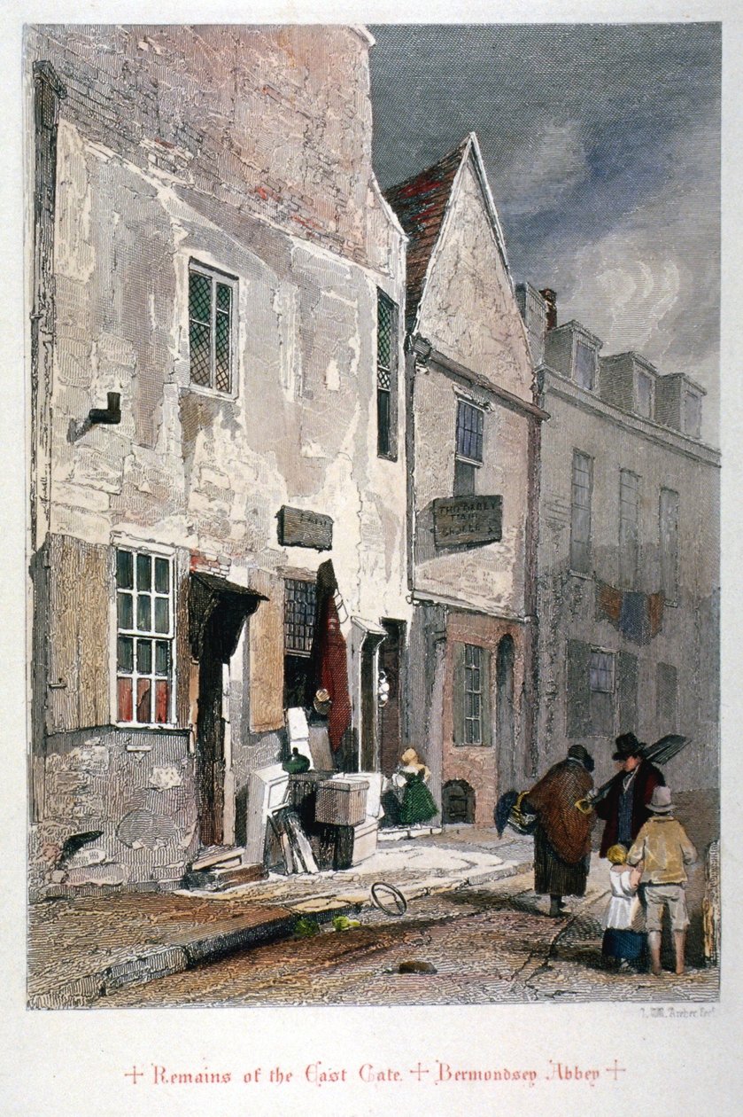 Utsikt over rester av østporten til Abbey of St Saviour, Bermondsey, London, 1851 av John Wykeham Archer