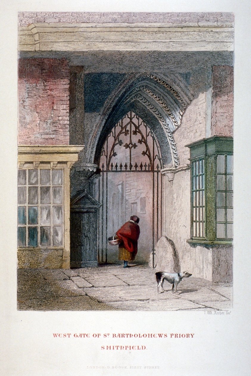 Vestporten til det gamle Priory of St Bartholomew-the-great, Smithfield, City of London, 1851 av John Wykeham Archer