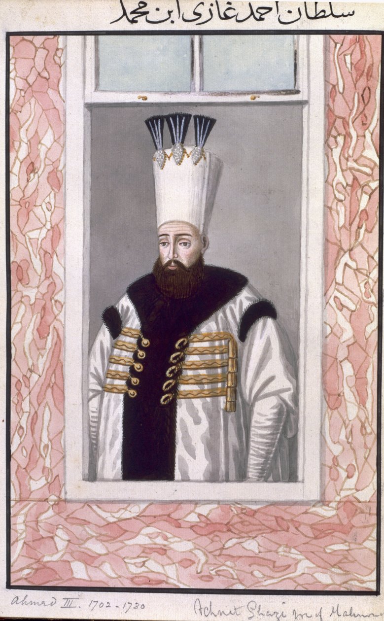 Ahmed III (1673–1736) Sultan 1703–30, fra «En serie portretter av Tyrkias keisere» av John Young