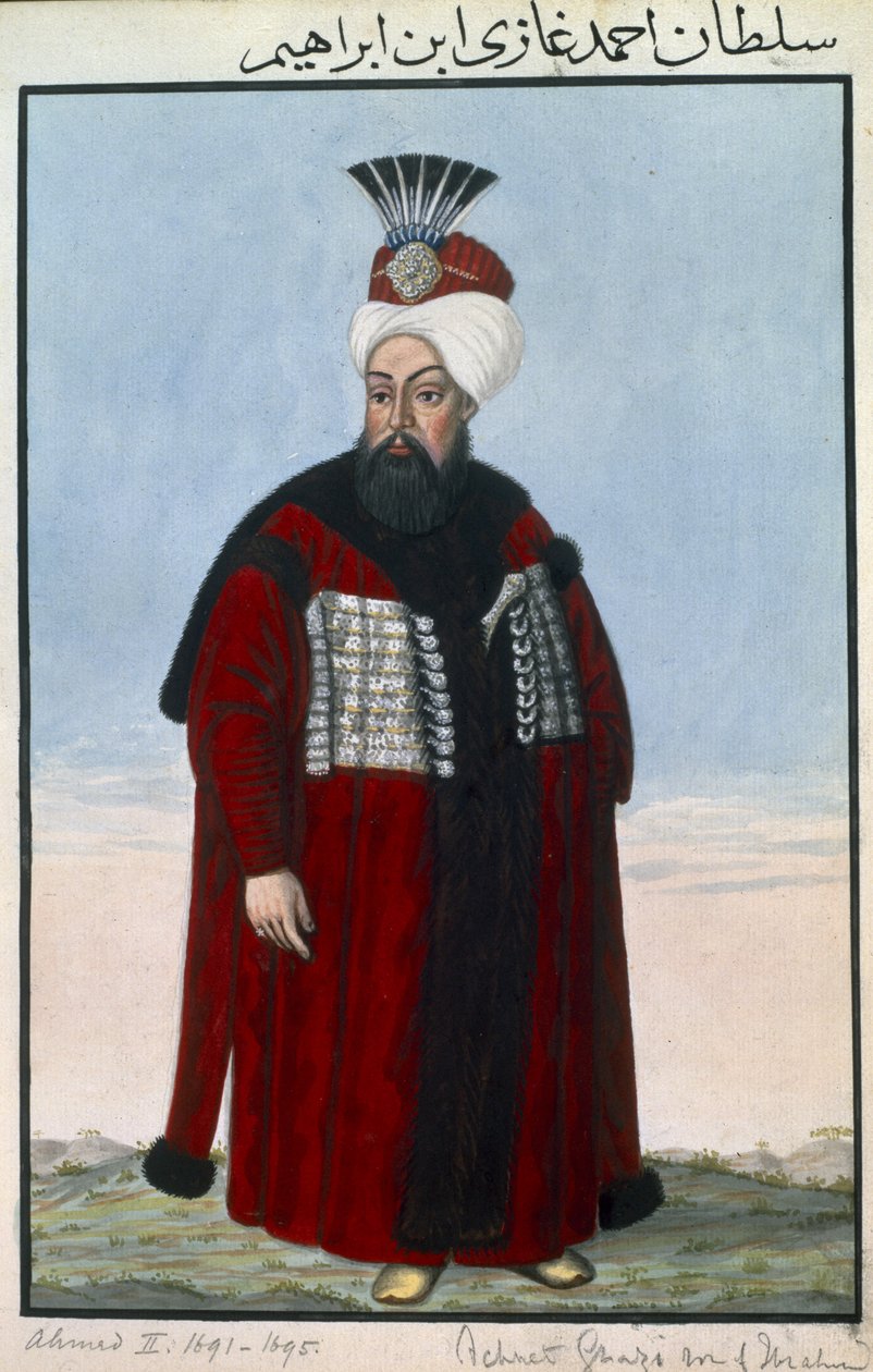 Ahmed II (1642–95) Sultan 1691–95, fra «En serie portretter av Tyrkias keisere» av John Young