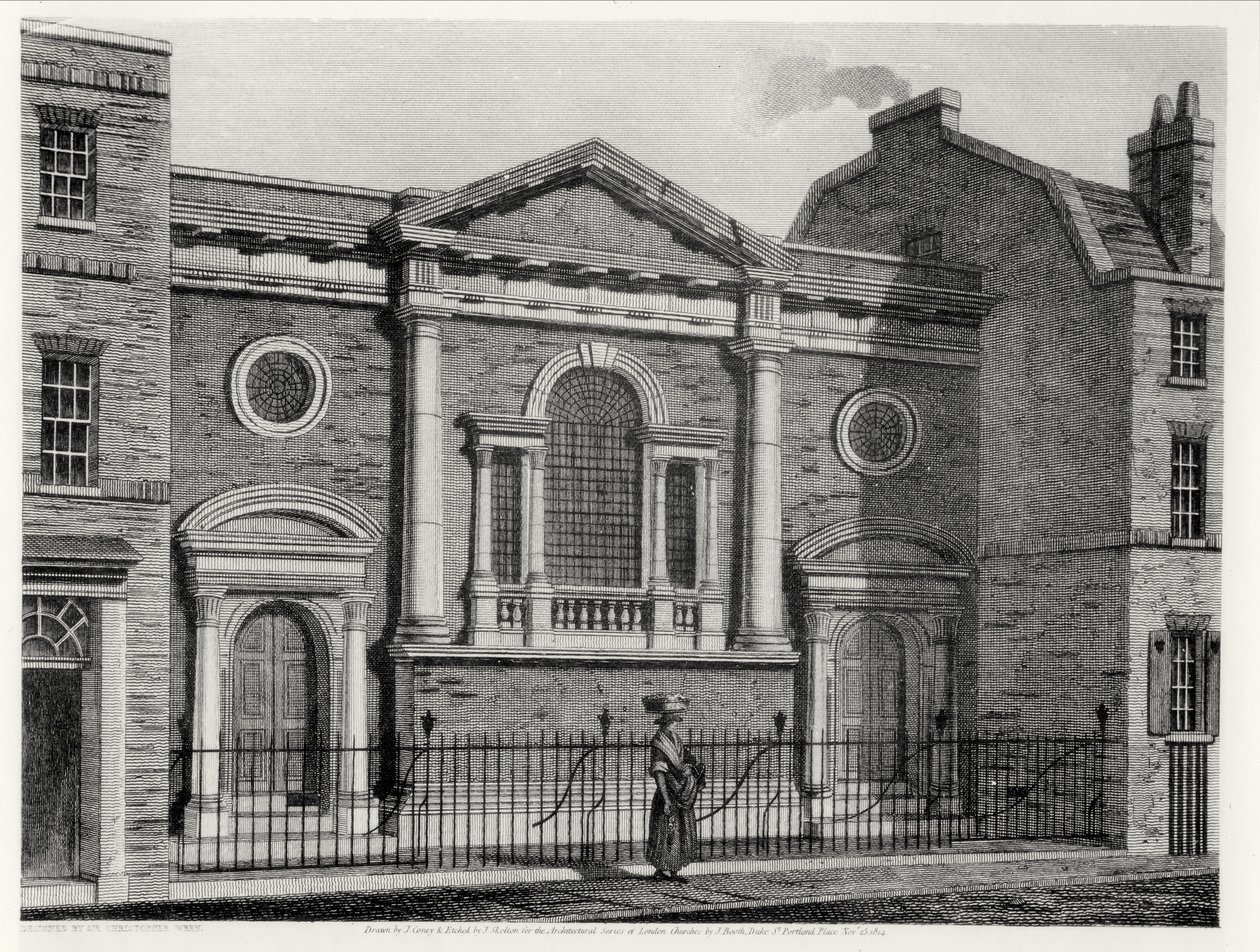 Church of St. Alphage, etset av J. Skelton for Architectural Series of London Churches, pub. av J. Booth, 1814 av John after Coney