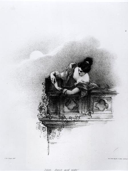 Fanny Kemble (1809-93) som Juliet, Sweet Good Night, gravert av Richard James Lane (1800-72) av John after Hayter
