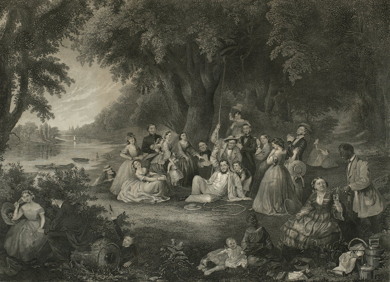 Piknik den fjerde juli, ca. 1864 (gravering med blandet metode) av John and Hollyer Rogers
