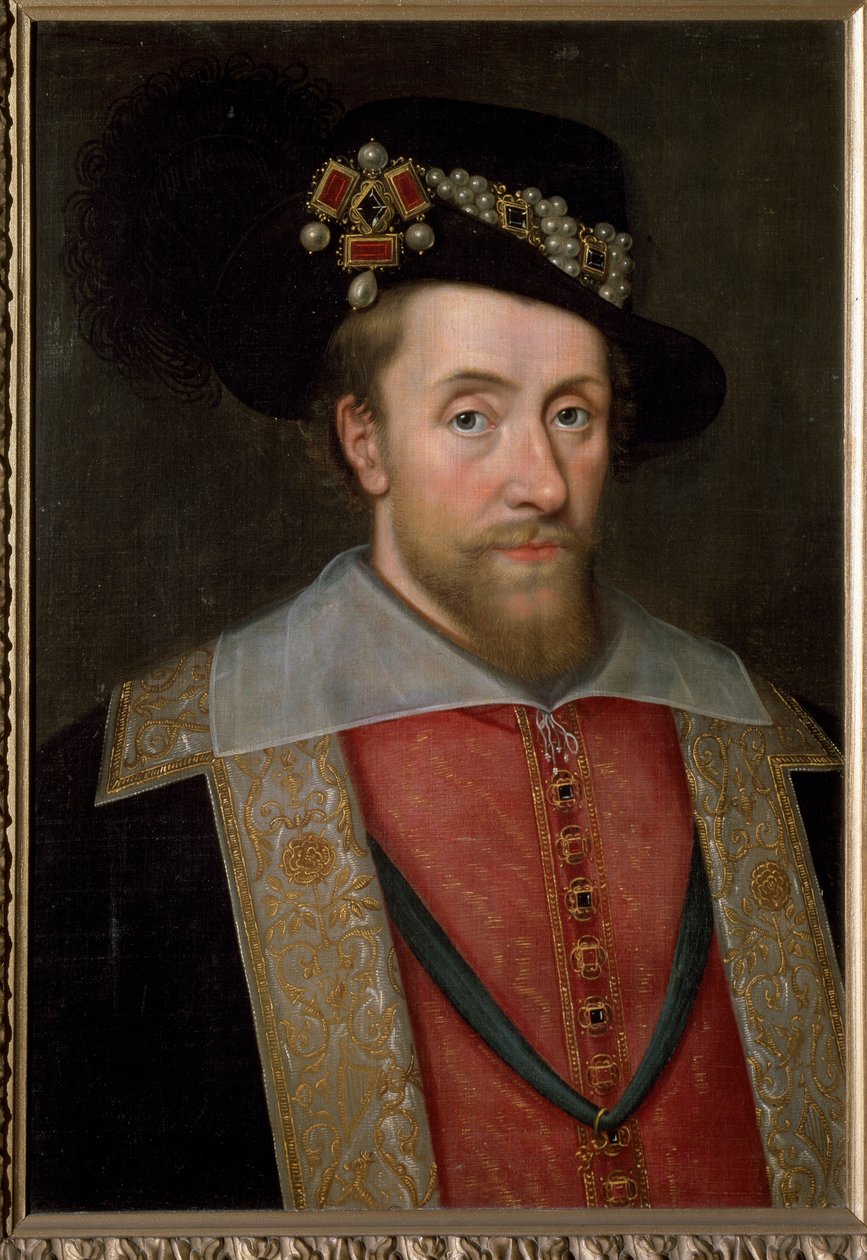 Portrett av James I, konge av England og Irland (James VI, konge av Skottland), ca. 1605 (maleri) av John de (circle of) Critz