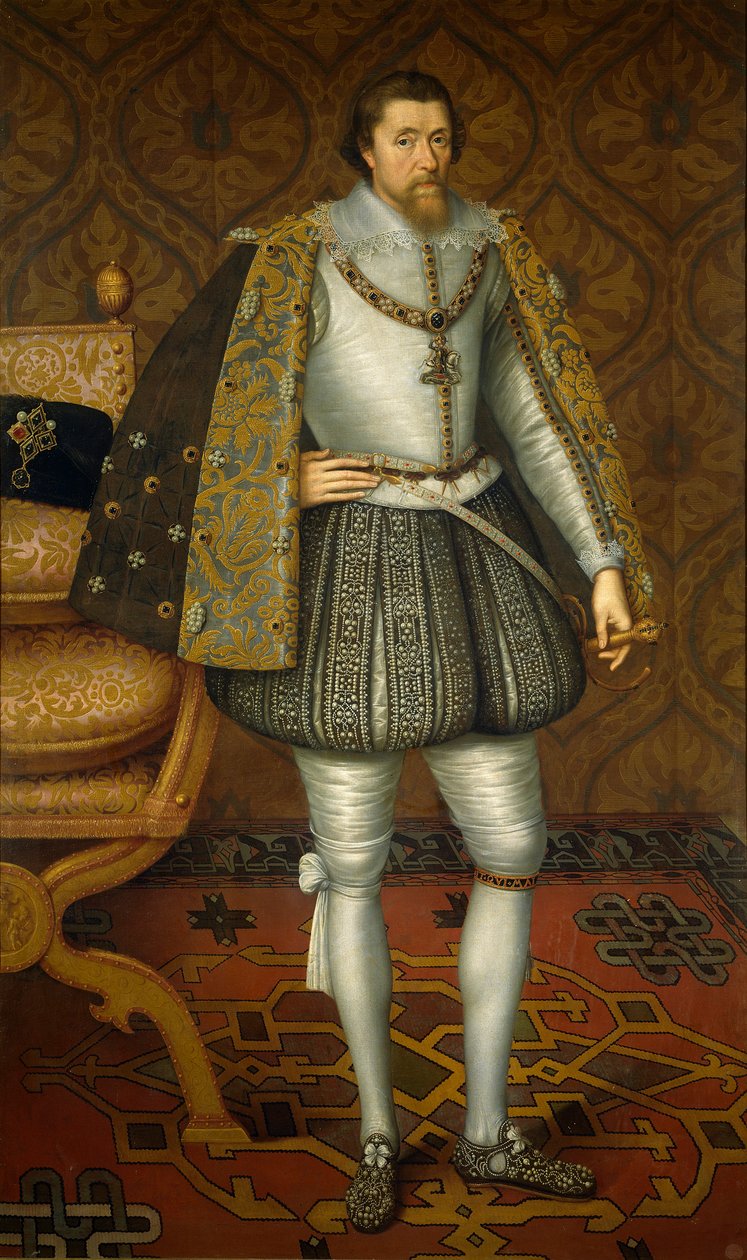 James VI og I av England og Irland - Portrett av kong James I av England (1566-1625) av De Critz (Decritz), John, the Elder (1551/2-1642), ca. 1605 - Olje på lerret av John de Critz