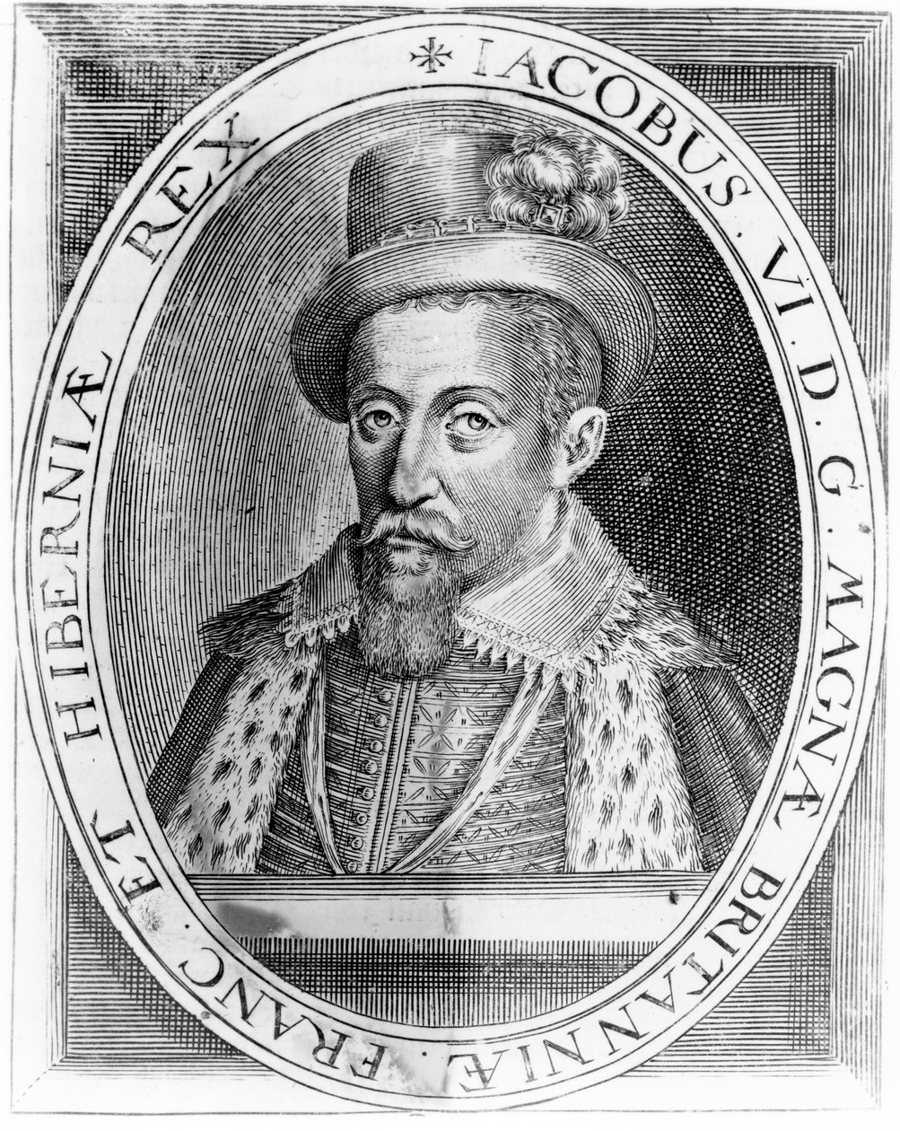 James VI av Skottland, trykk utgitt av H. Jacopsen, 1618 av John de Critz