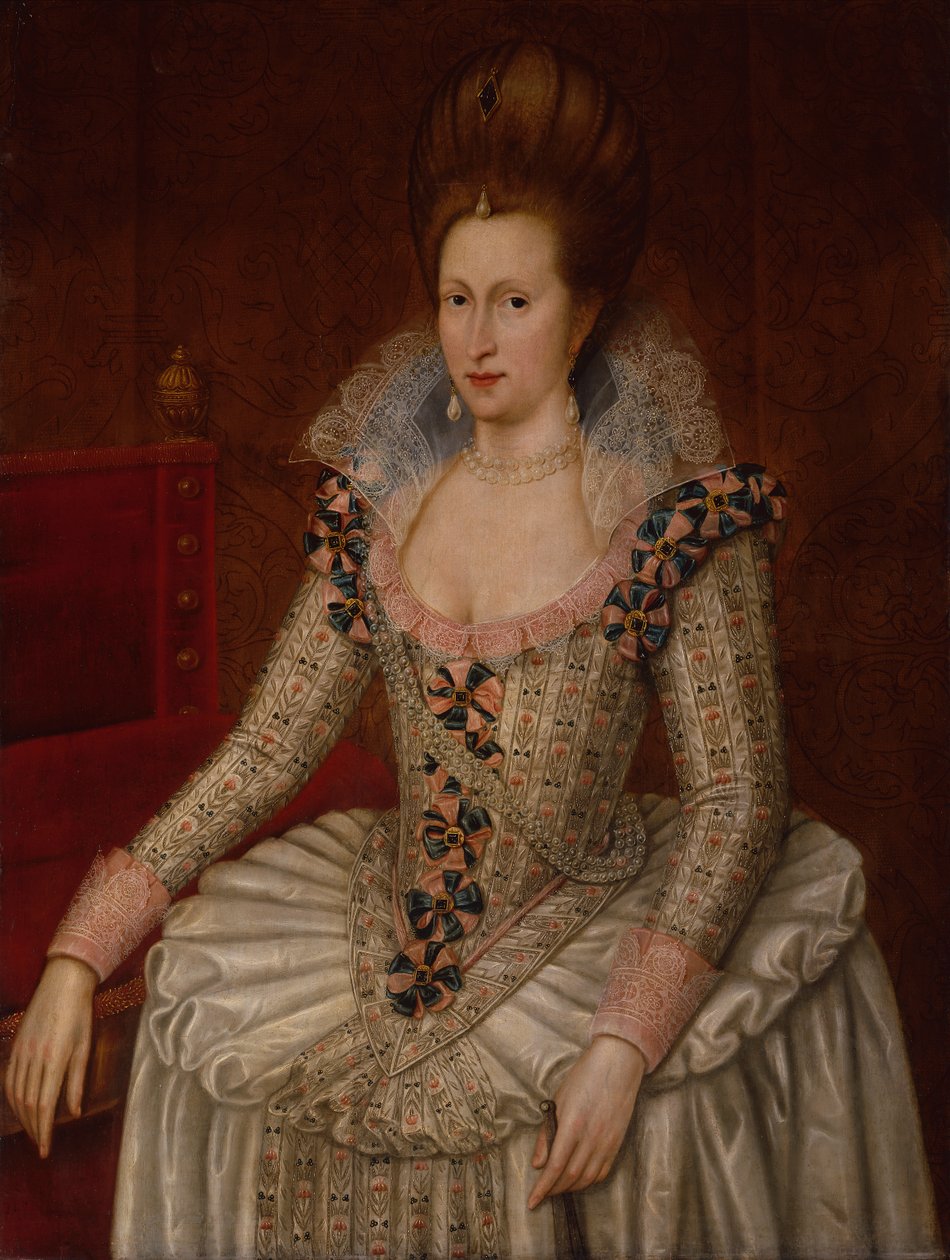 Dronning Anne av Danmark, ca. 1605 (olje på panel) av John de the Elder (attr. to) Critz