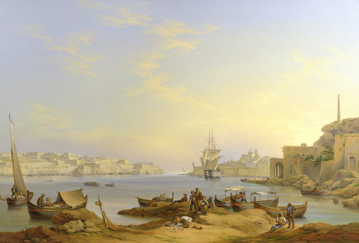 Grand Harbour, Valletta, Malta, 1850 av John or Giovanni Schranz
