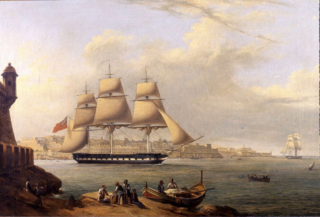 Leaving Grand Harbour av Giovanni Schranz 1800-tallet (63 x 43 cm) av John or Giovanni Schranz