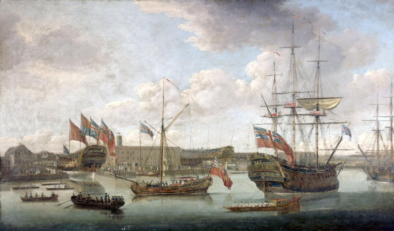 Lansering ved Deptford Dockyard, ca. 1750 av John the Elder Cleveley