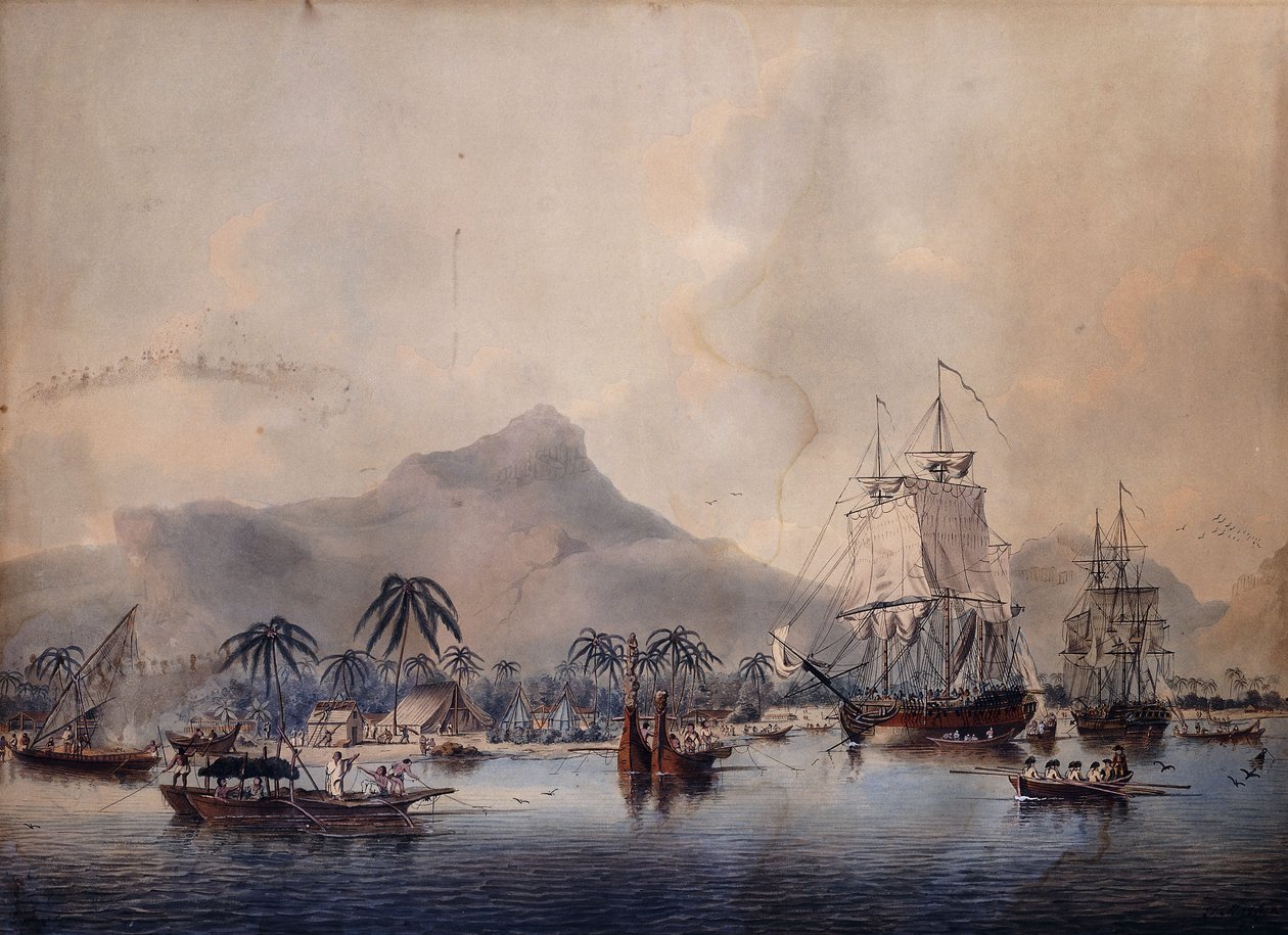 En utsikt over Huaheine, 1787 av John the Younger Cleveley